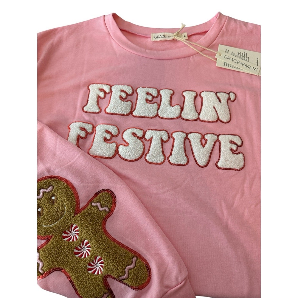 GRACE EMMA Christmas Sweatshirt Women's Large Ugly Sweater‎ Gingerbread New